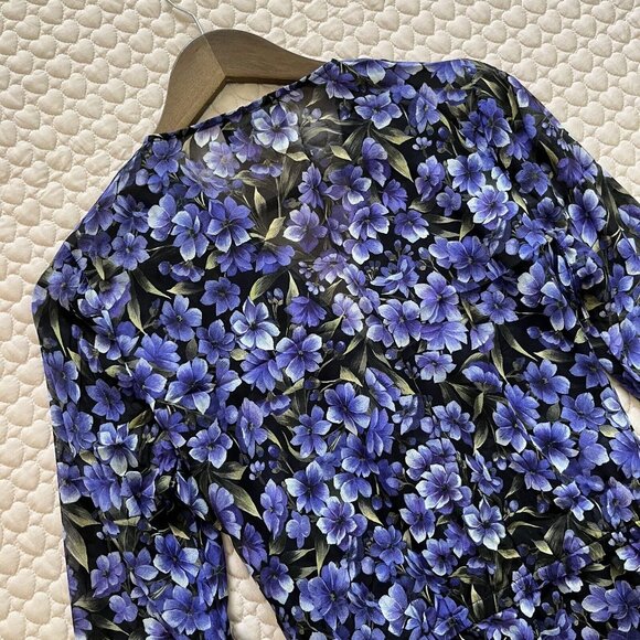 NWOT THE KOOPLES Floral Silk-georgette Purple long sleeves Mini Dress Size 2 - Picture 12 of 14